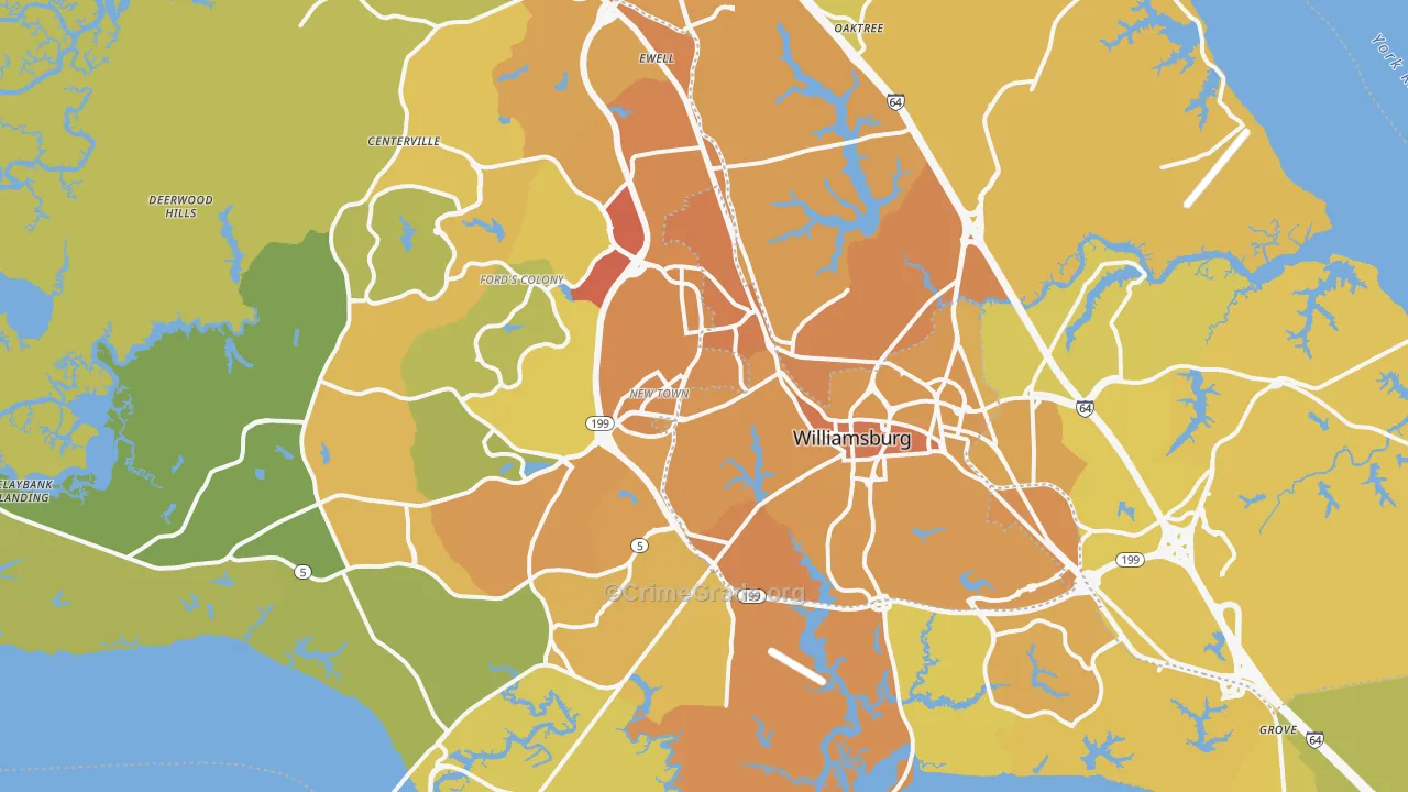 Williamsburg, VA Map of Vehicle Theft Rates