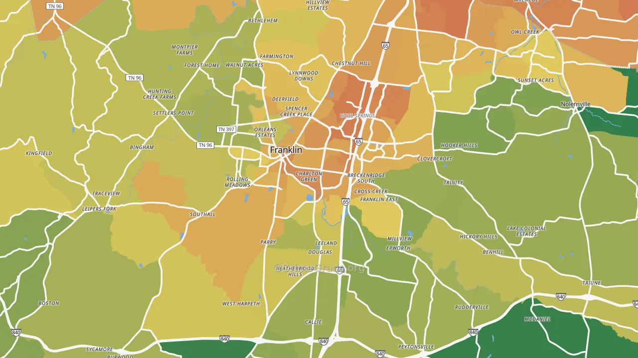 Williamson County, TN Map of Vehicle Theft Rates
