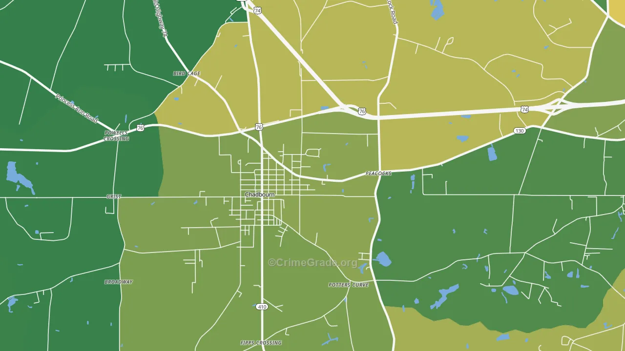 Williamson Crossroads, NC Map of Vehicle Theft Rates