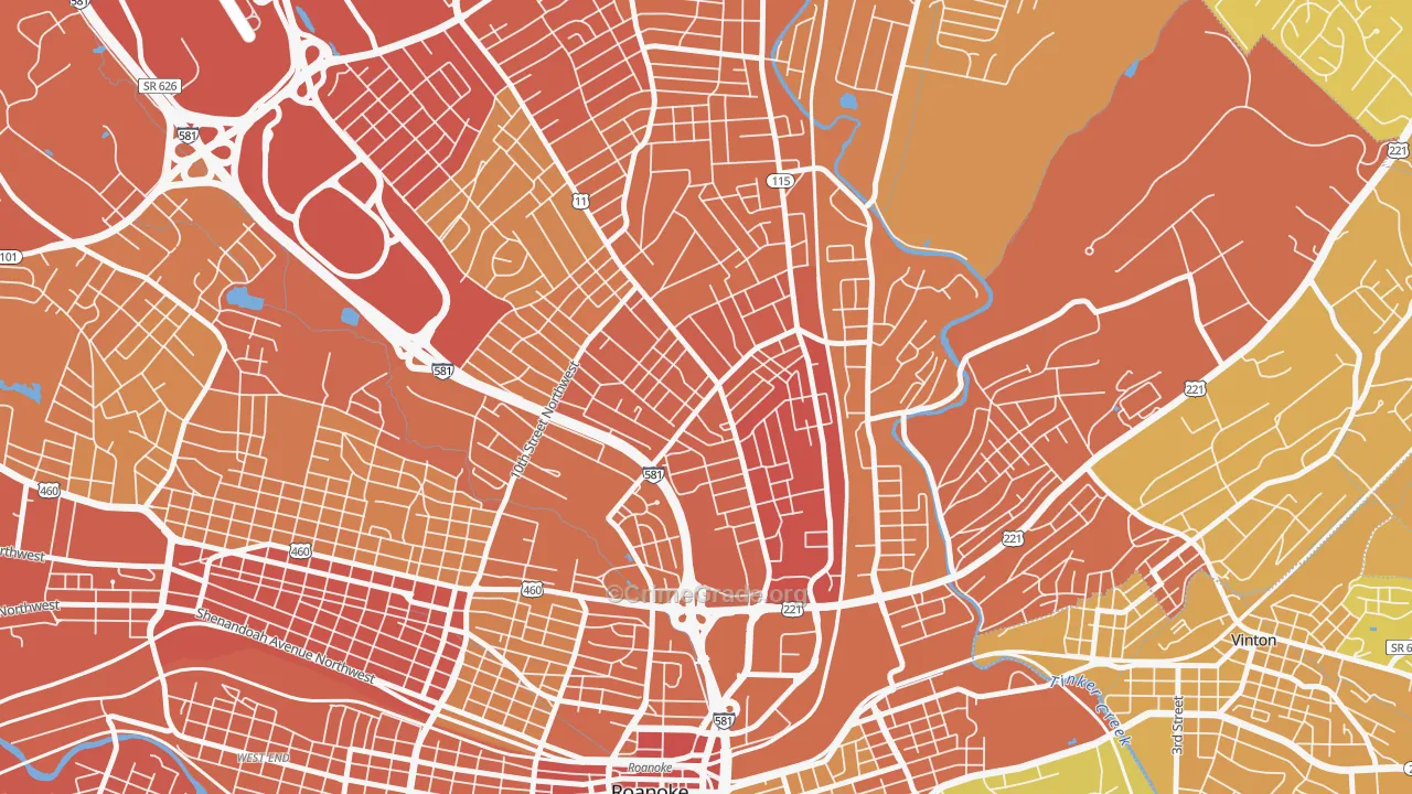 Williamson Road, Roanoke, VA Map of Vehicle Theft Rates