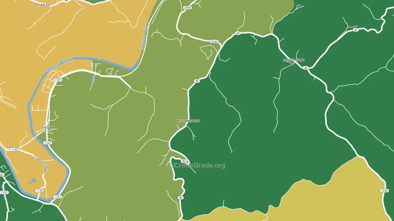 Williamsport, KY Map of Vehicle Theft Rates