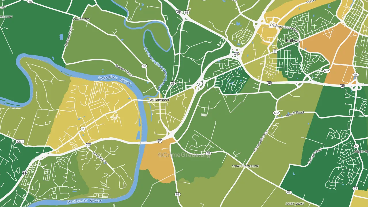 Williamsport, MD Map of Vehicle Theft Rates