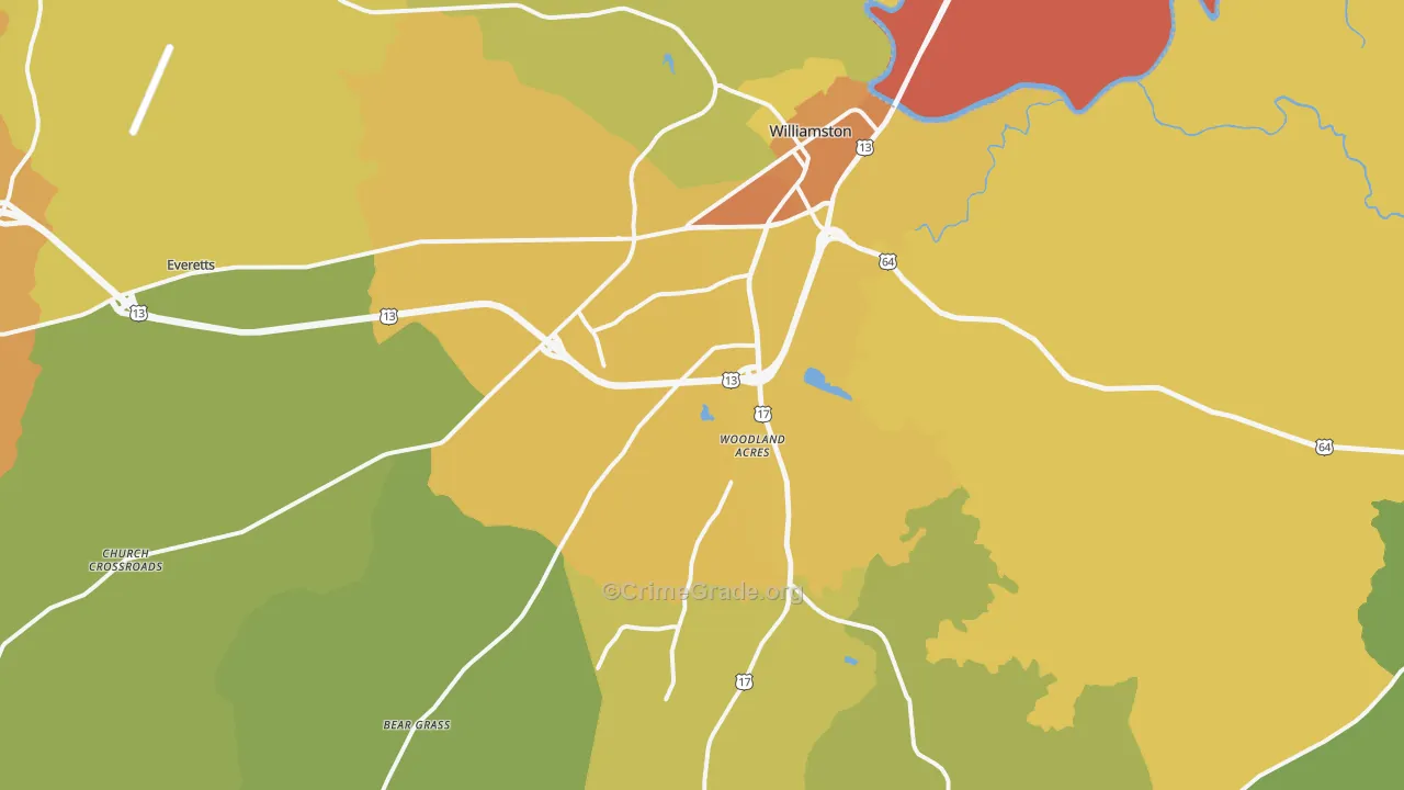 Williamston, NC Map of Vehicle Theft Rates
