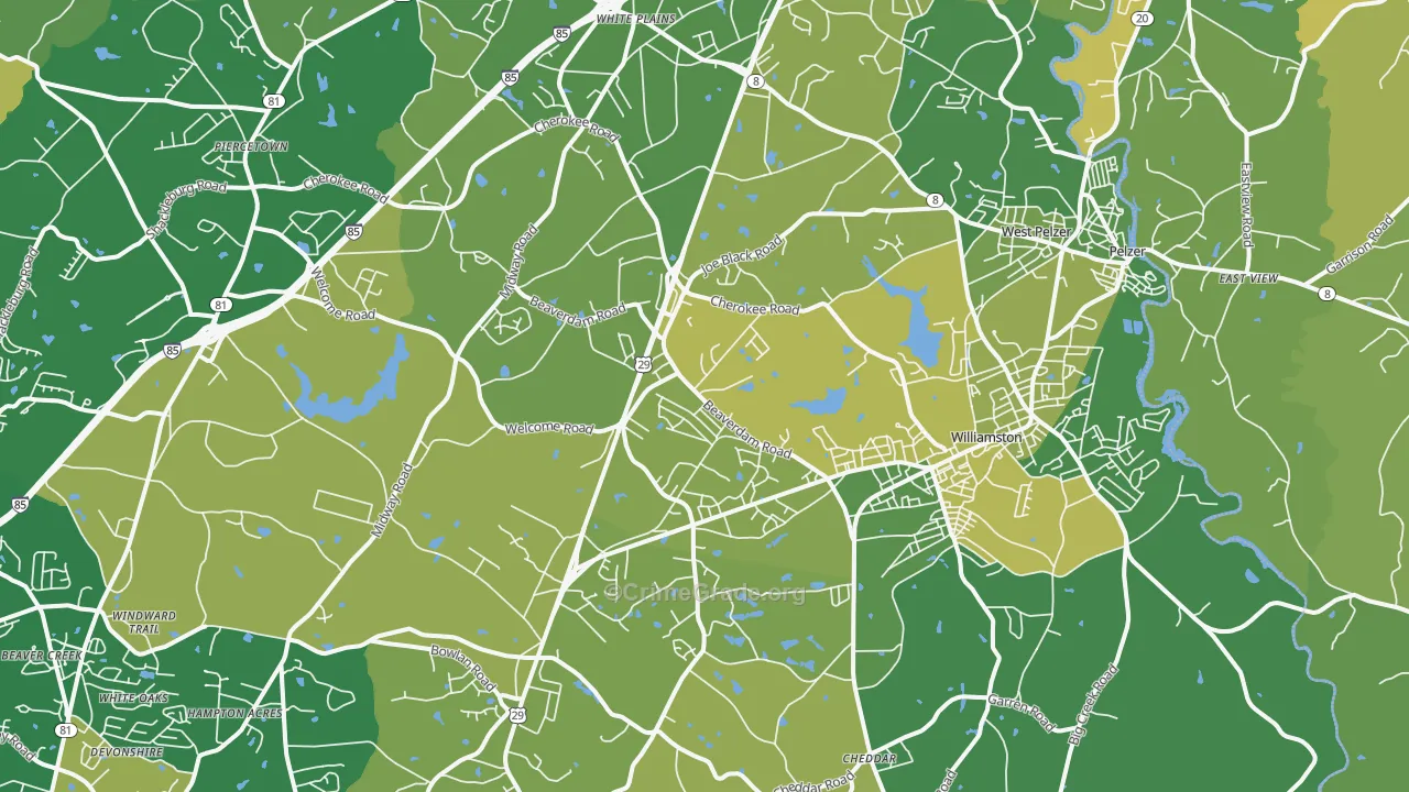 Williamston, SC Map of Vehicle Theft Rates