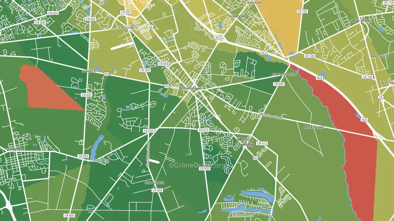 Williamstown, NJ Map of Vehicle Theft Rates