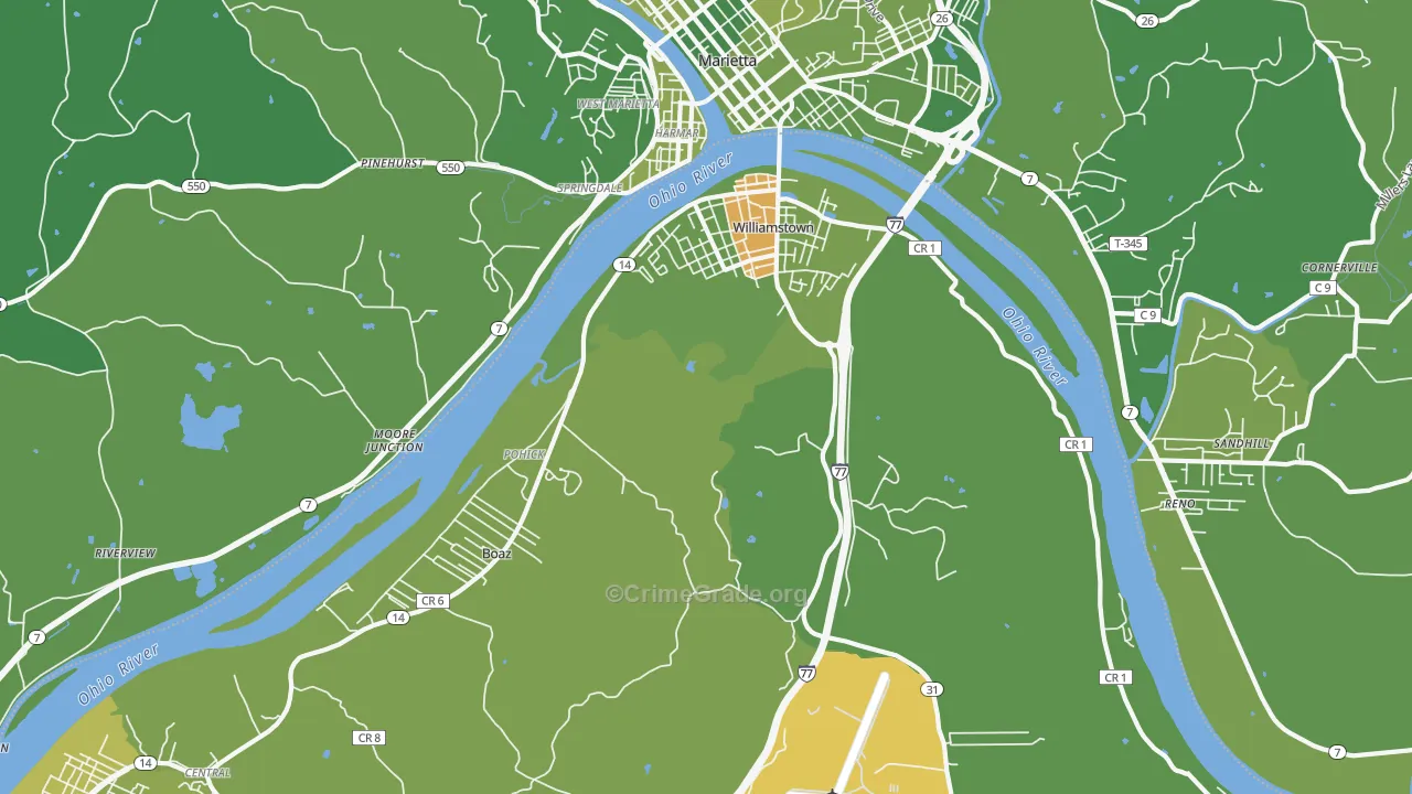 Williamstown, WV Map of Vehicle Theft Rates