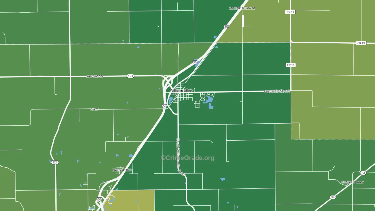 Williamsville, IL Map of Vehicle Theft Rates