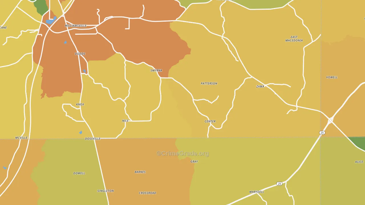 Williamsville, MS Map of Vehicle Theft Rates