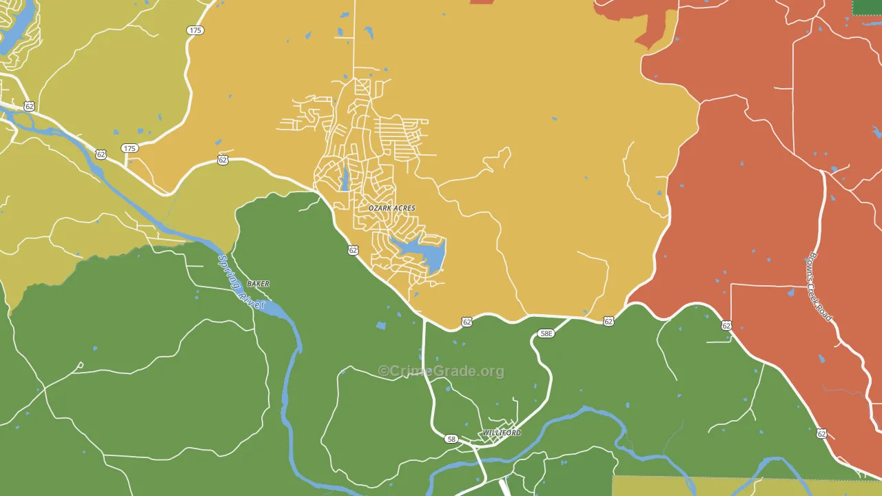 Williford, AR Map of Vehicle Theft Rates