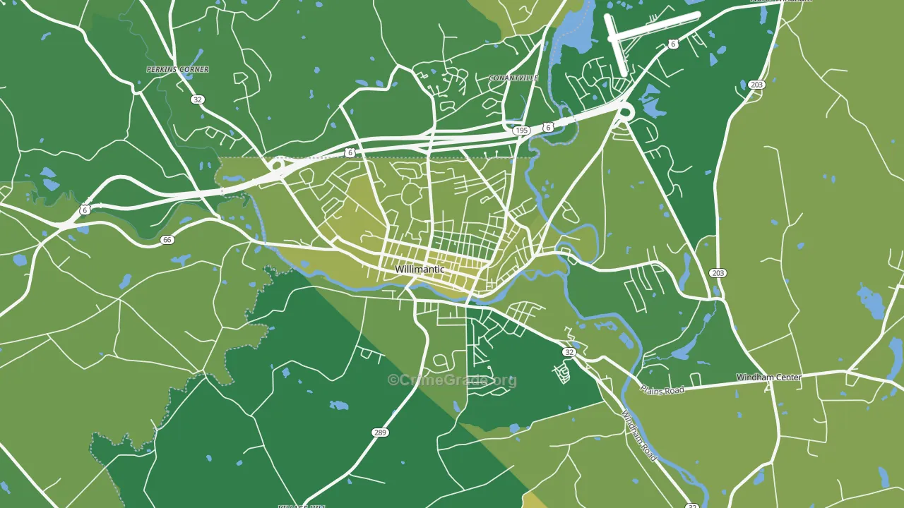Willimantic, CT Map of Vehicle Theft Rates