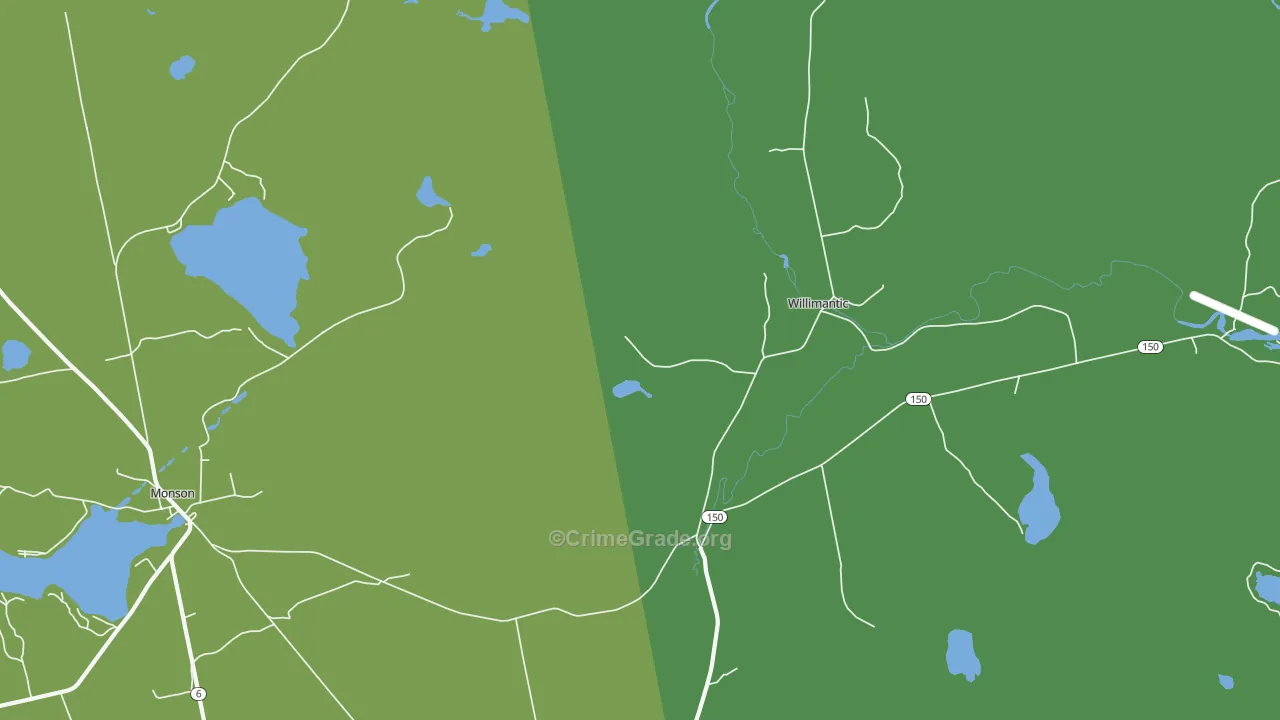 Willimantic, ME Map of Vehicle Theft Rates