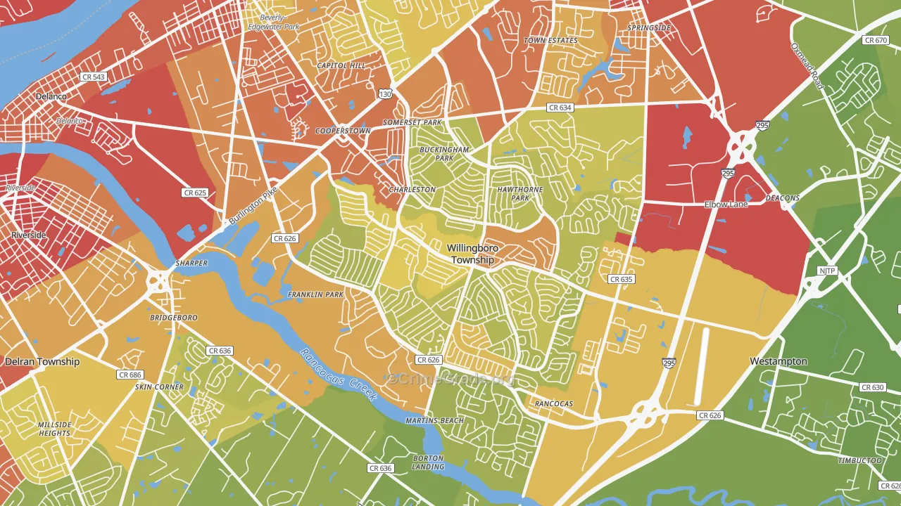 Willingboro, NJ Map of Vehicle Theft Rates