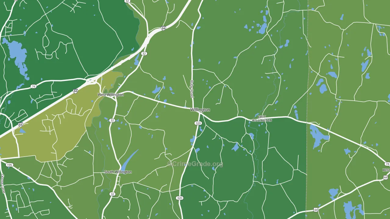 Willington, CT Map of Vehicle Theft Rates