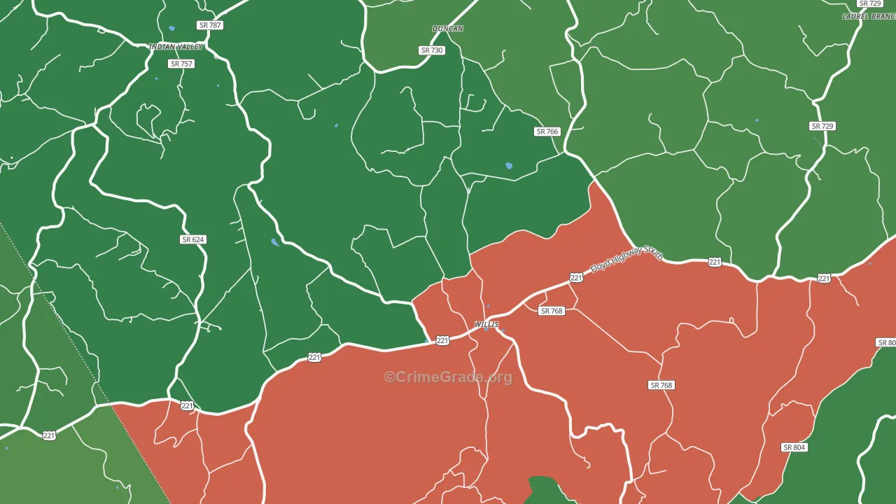 Willis, VA Map of Vehicle Theft Rates