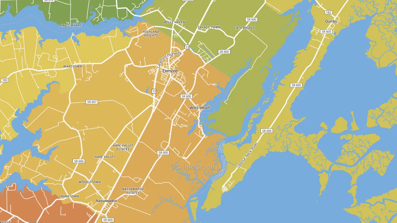 Willis Wharf, VA Map of Vehicle Theft Rates