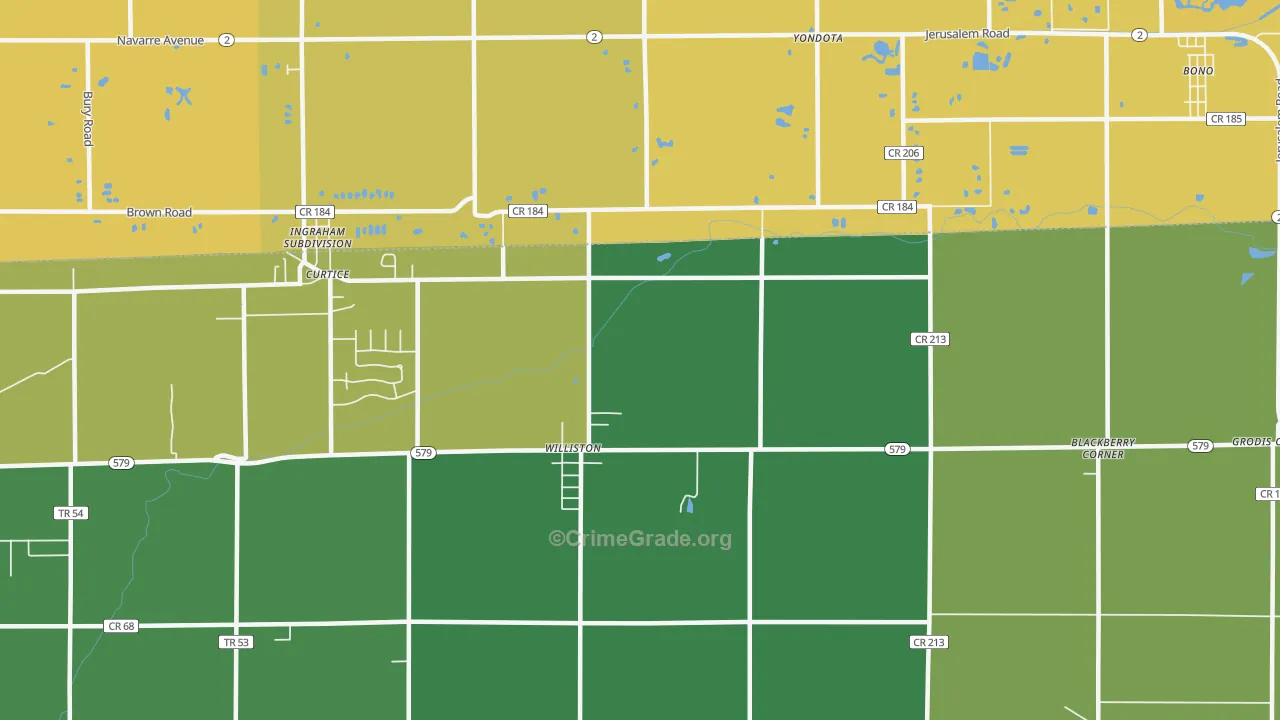 Williston, OH Map of Vehicle Theft Rates