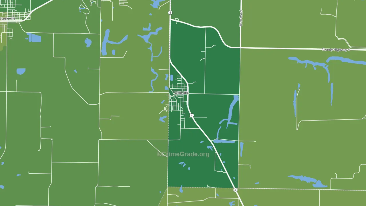 Willisville, IL Map of Vehicle Theft Rates