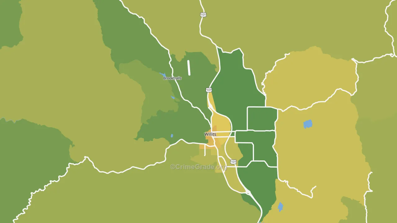Willits, CA Map of Vehicle Theft Rates
