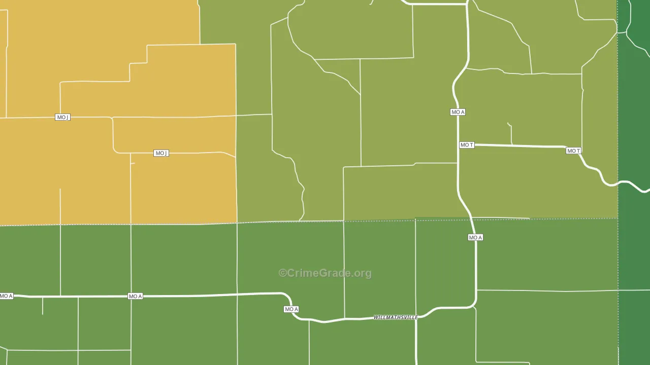 Willmathsville, MO Map of Vehicle Theft Rates