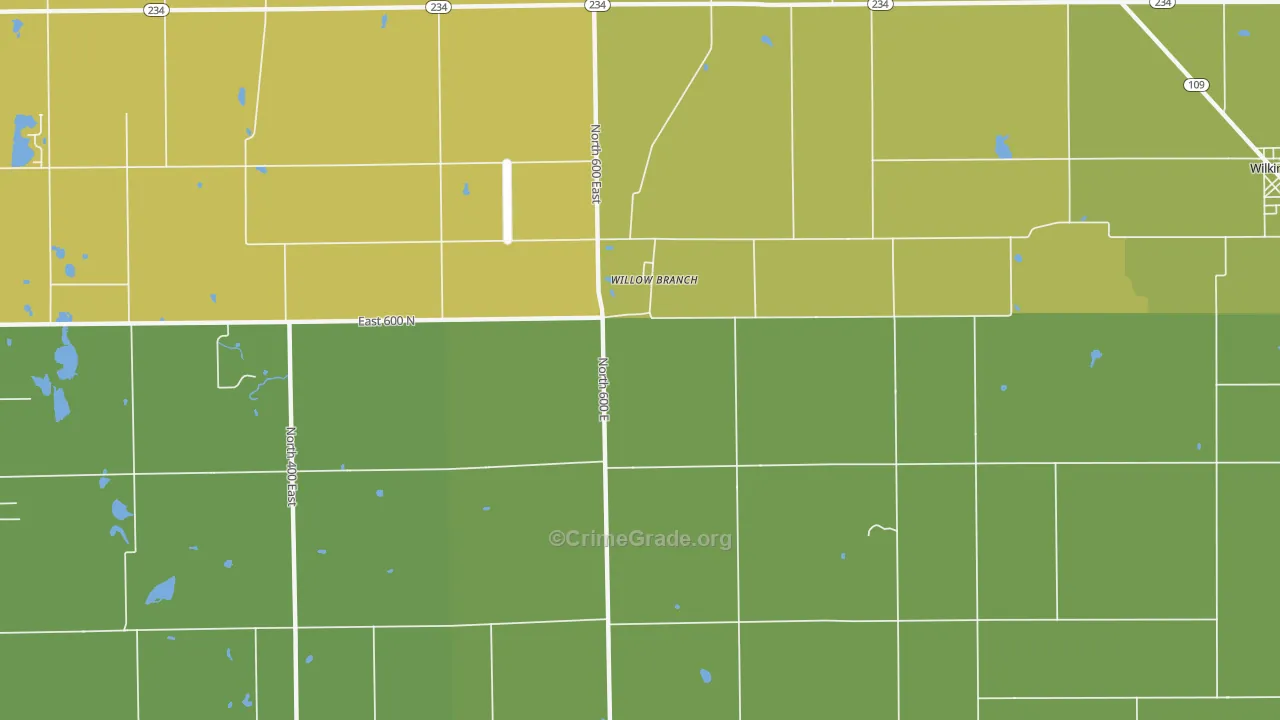 Willow Branch, IN Map of Vehicle Theft Rates
