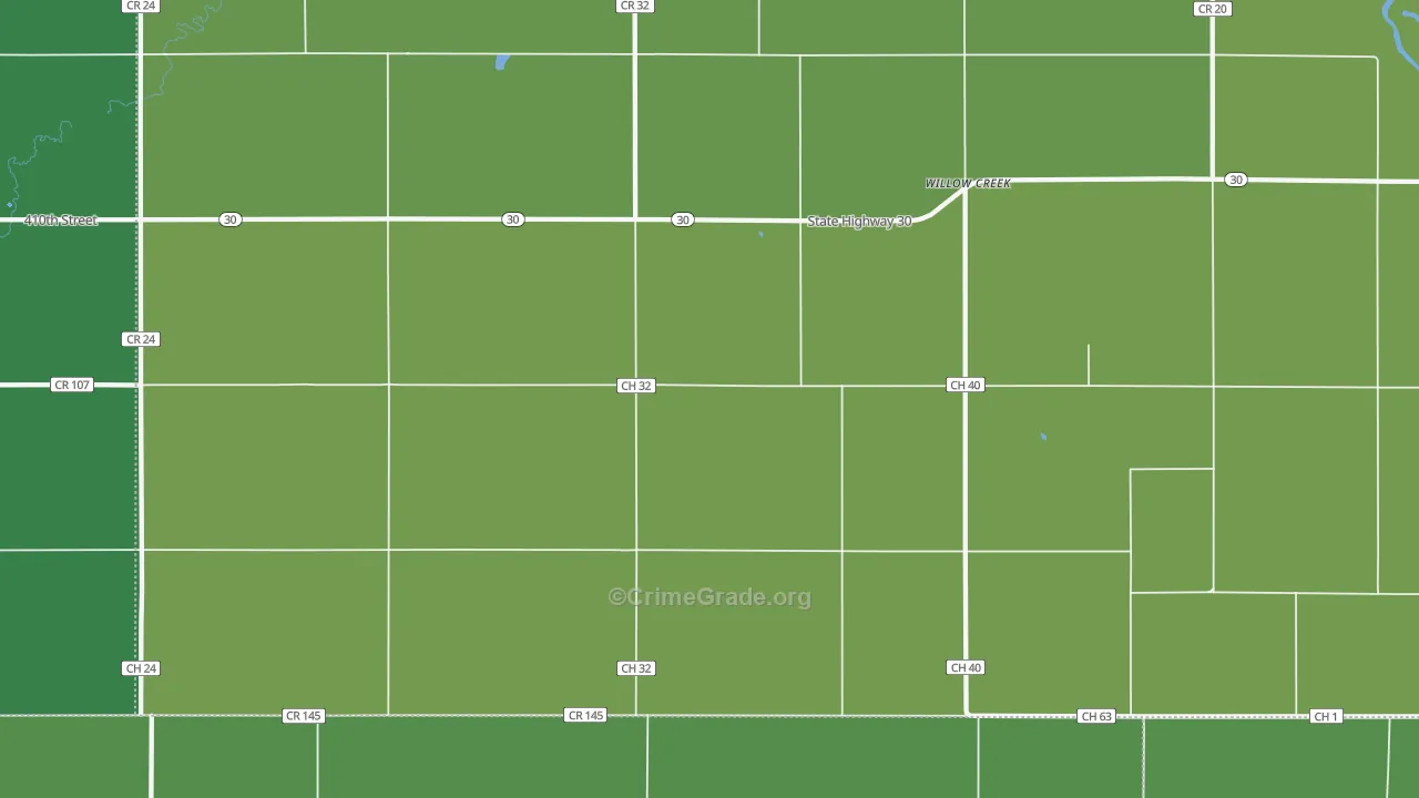 Willow Creek, MN Map of Vehicle Theft Rates