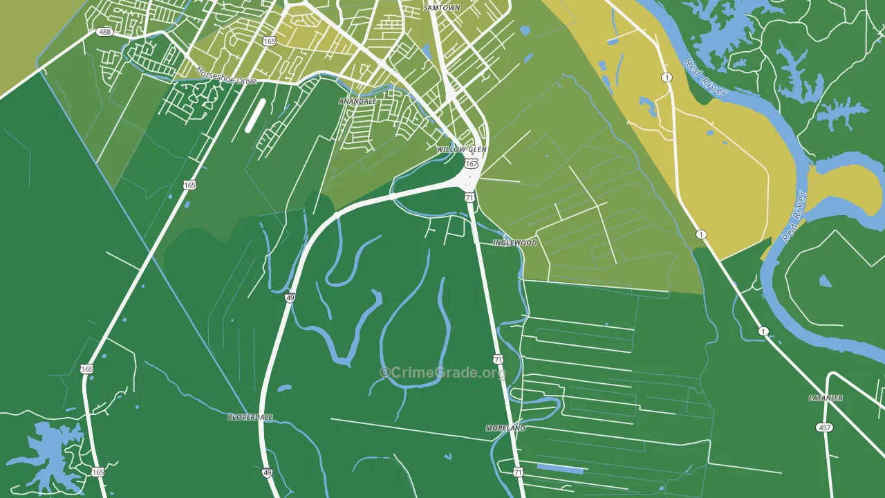 Willow Glen, LA Map of Vehicle Theft Rates