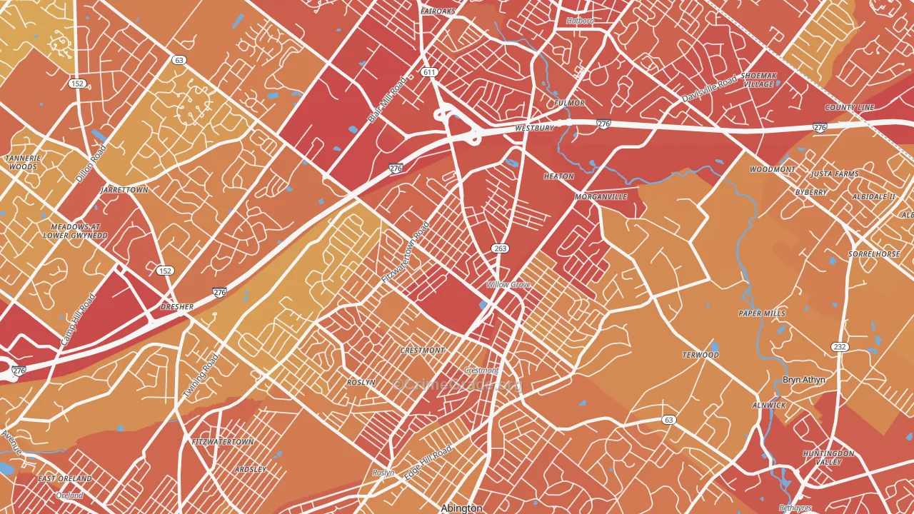 Willow Grove, PA Map of Vehicle Theft Rates