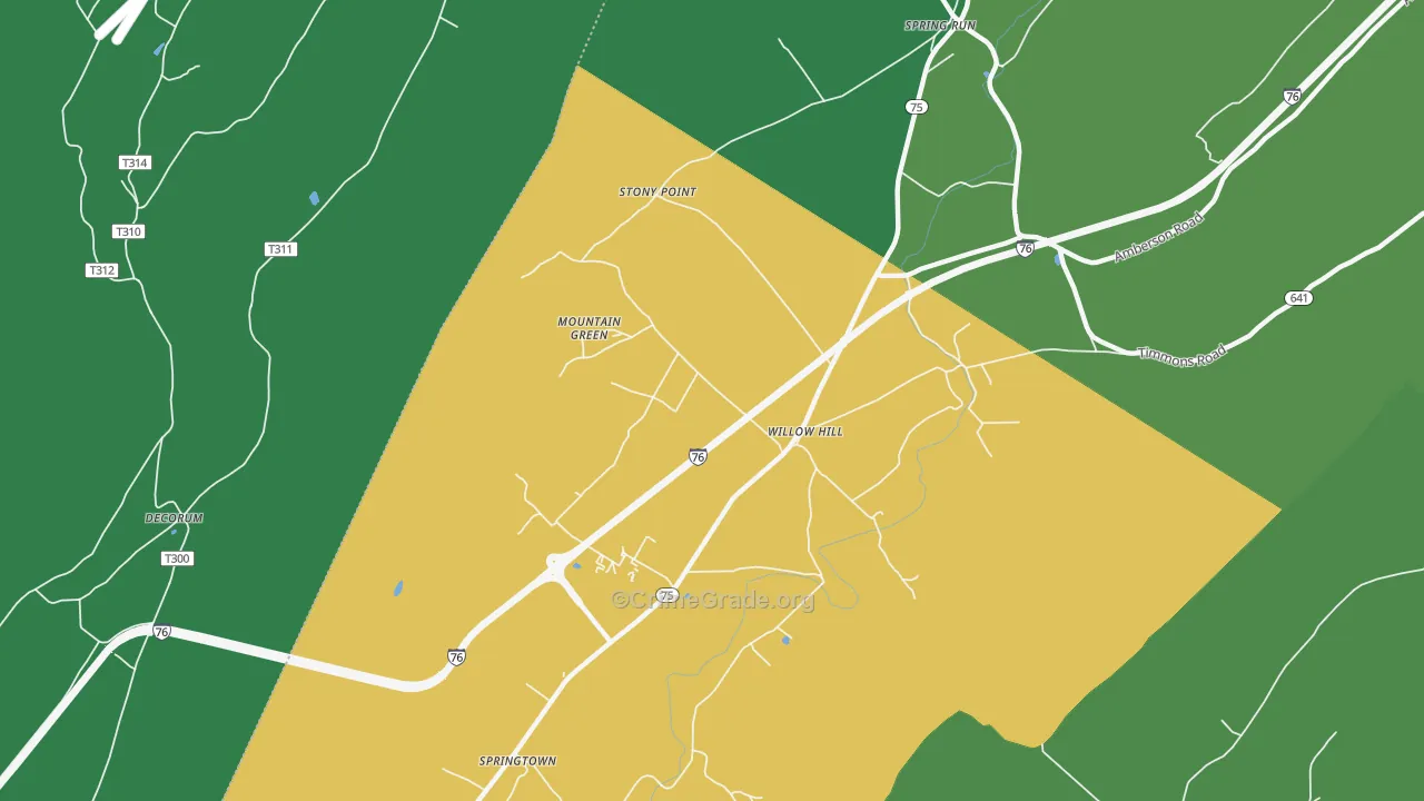 Willow Hill, PA Map of Vehicle Theft Rates