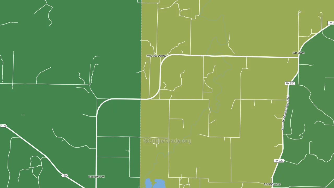 Willow Point, TX Map of Vehicle Theft Rates