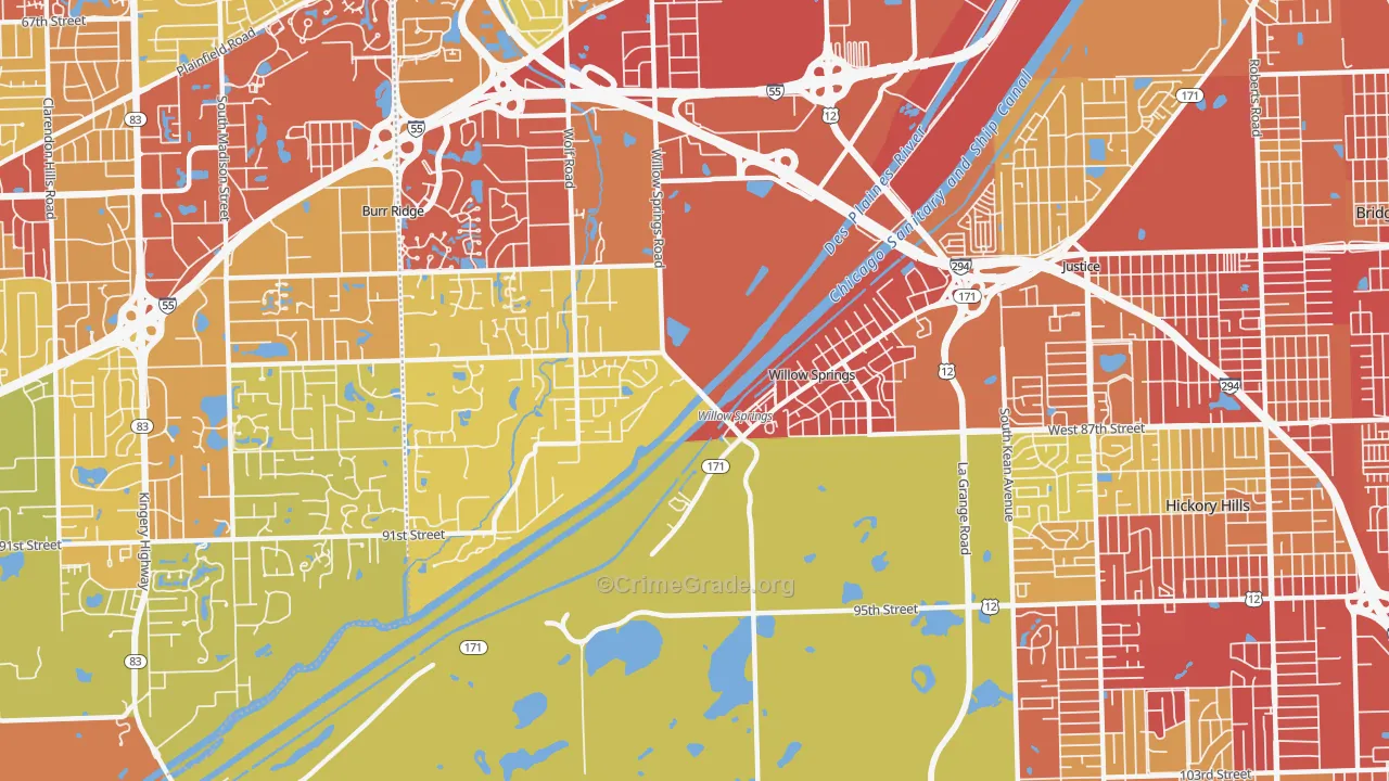 Willow Springs, IL Map of Vehicle Theft Rates