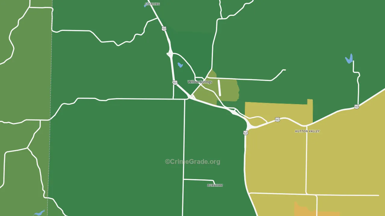 Willow Springs, MO Map of Vehicle Theft Rates