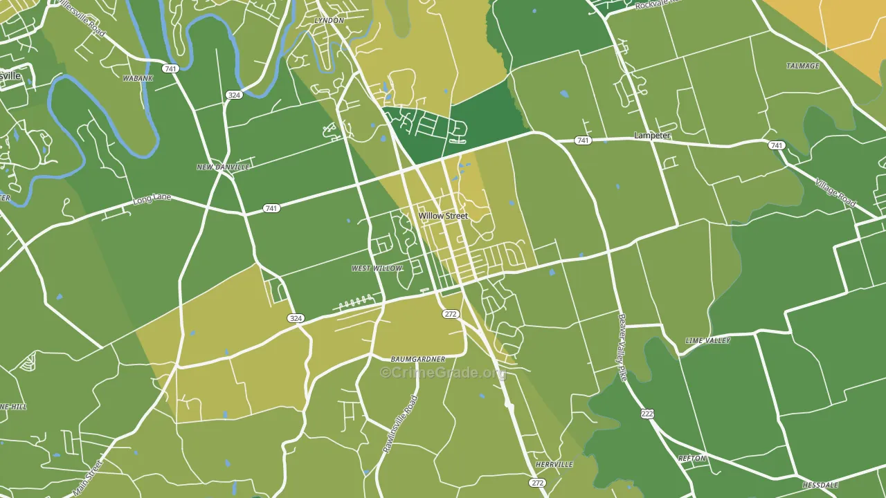 Willow Street, PA Map of Vehicle Theft Rates