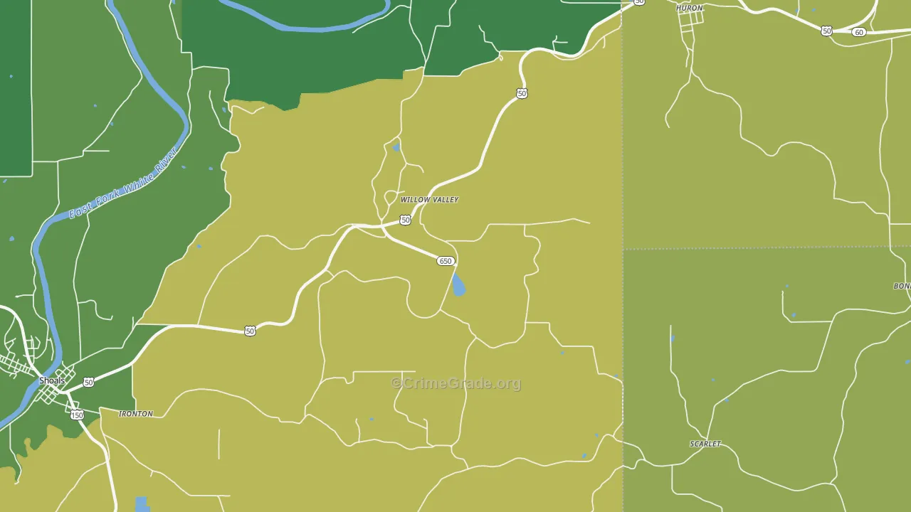 Willow Valley, IN Map of Vehicle Theft Rates