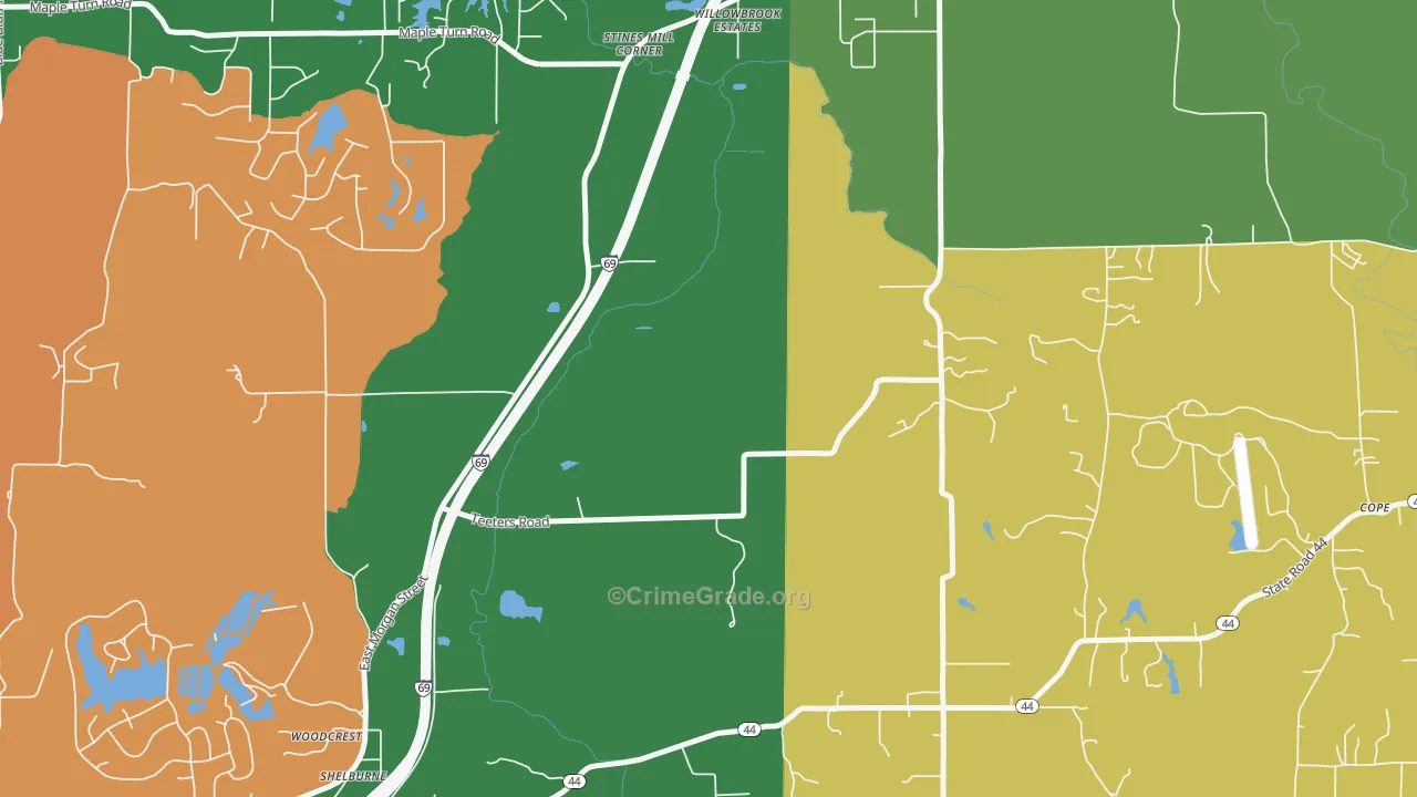 Willowbrook Estates, IN Map of Vehicle Theft Rates