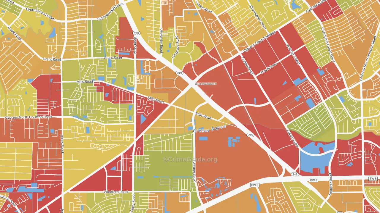 Willowbrook, Houston, TX Map of Vehicle Theft Rates
