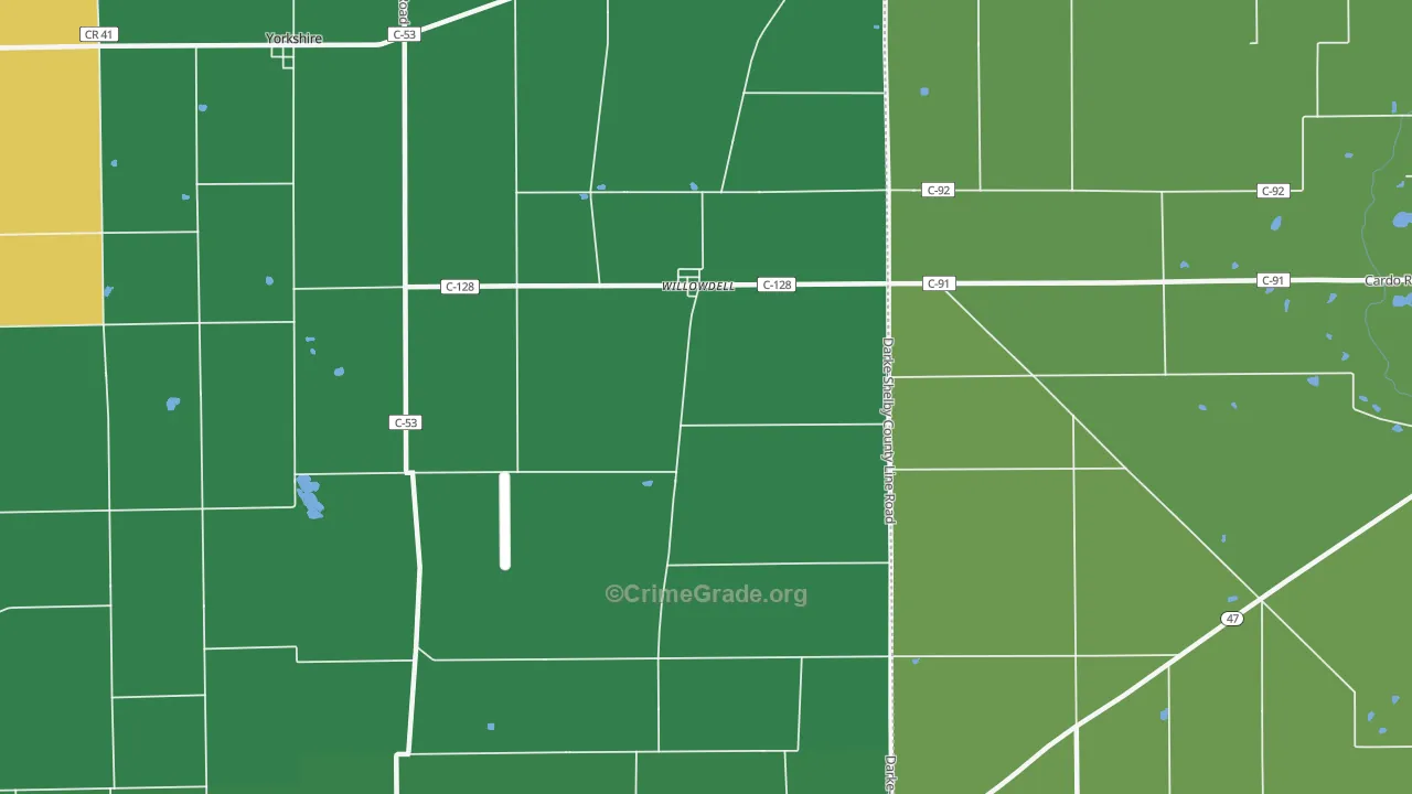 Willowdell, OH Map of Vehicle Theft Rates