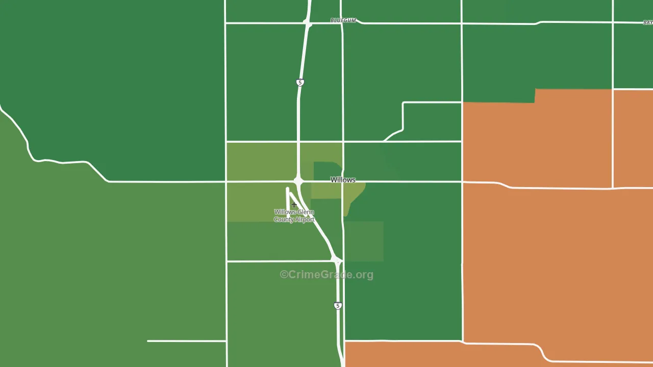 Willows, CA Map of Vehicle Theft Rates