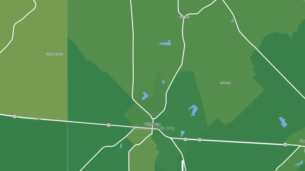 Wills Point, TX Map of Vehicle Theft Rates