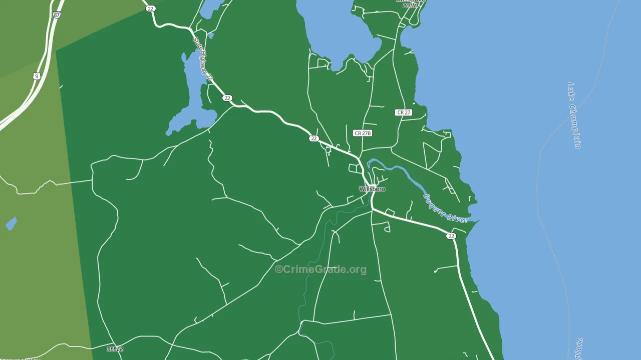 Willsboro, NY Map of Vehicle Theft Rates