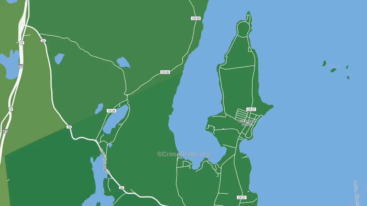 Willsboro Point, NY Map of Vehicle Theft Rates
