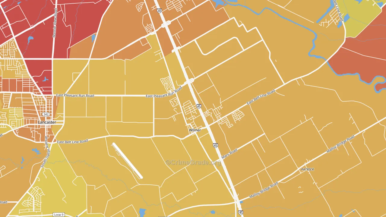 Wilmer, TX Map of Vehicle Theft Rates