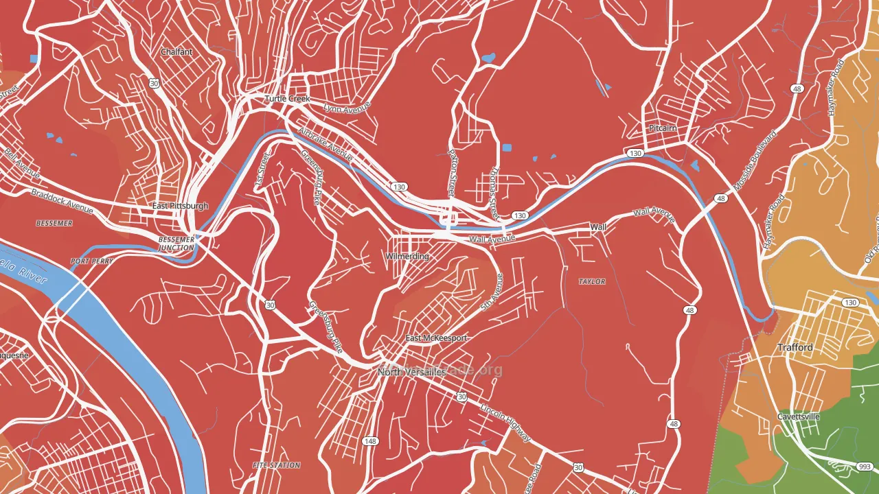 Wilmerding, PA Map of Vehicle Theft Rates