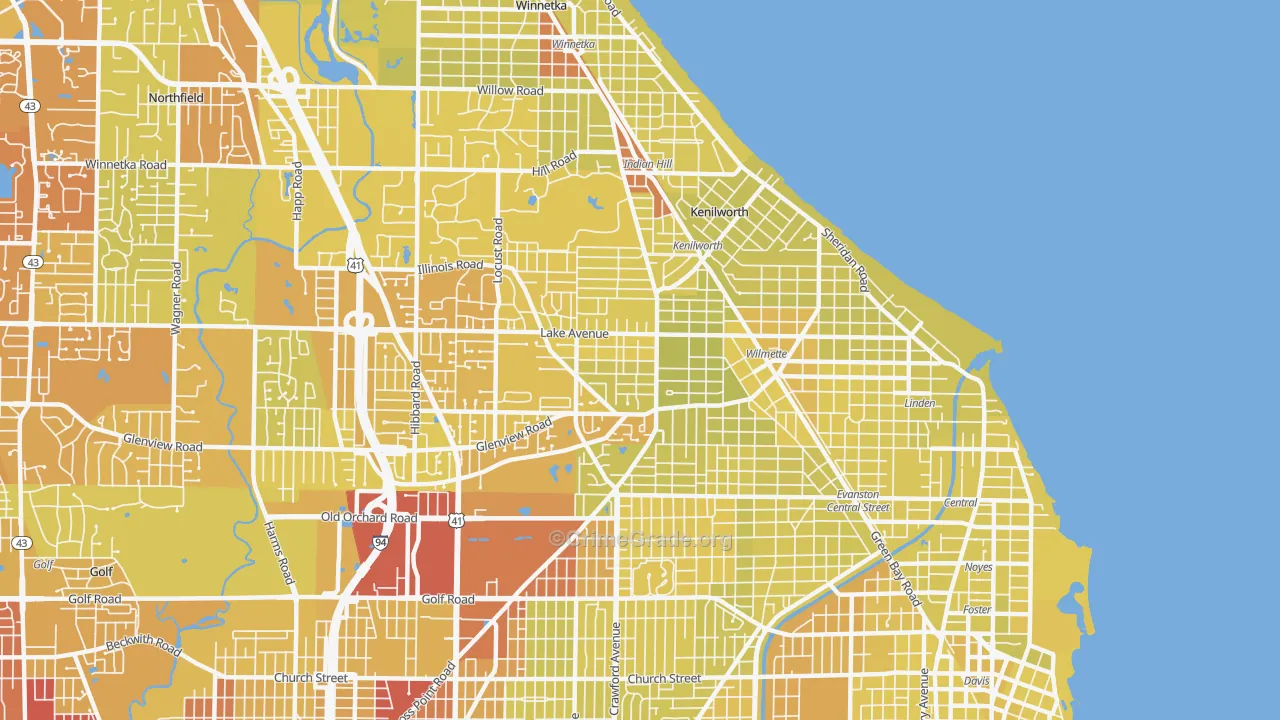 Wilmette, IL Map of Vehicle Theft Rates