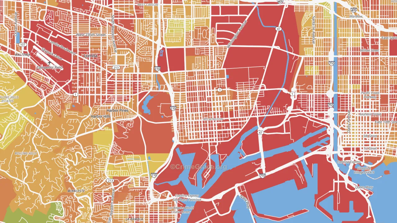 Wilmington, CA Map of Vehicle Theft Rates