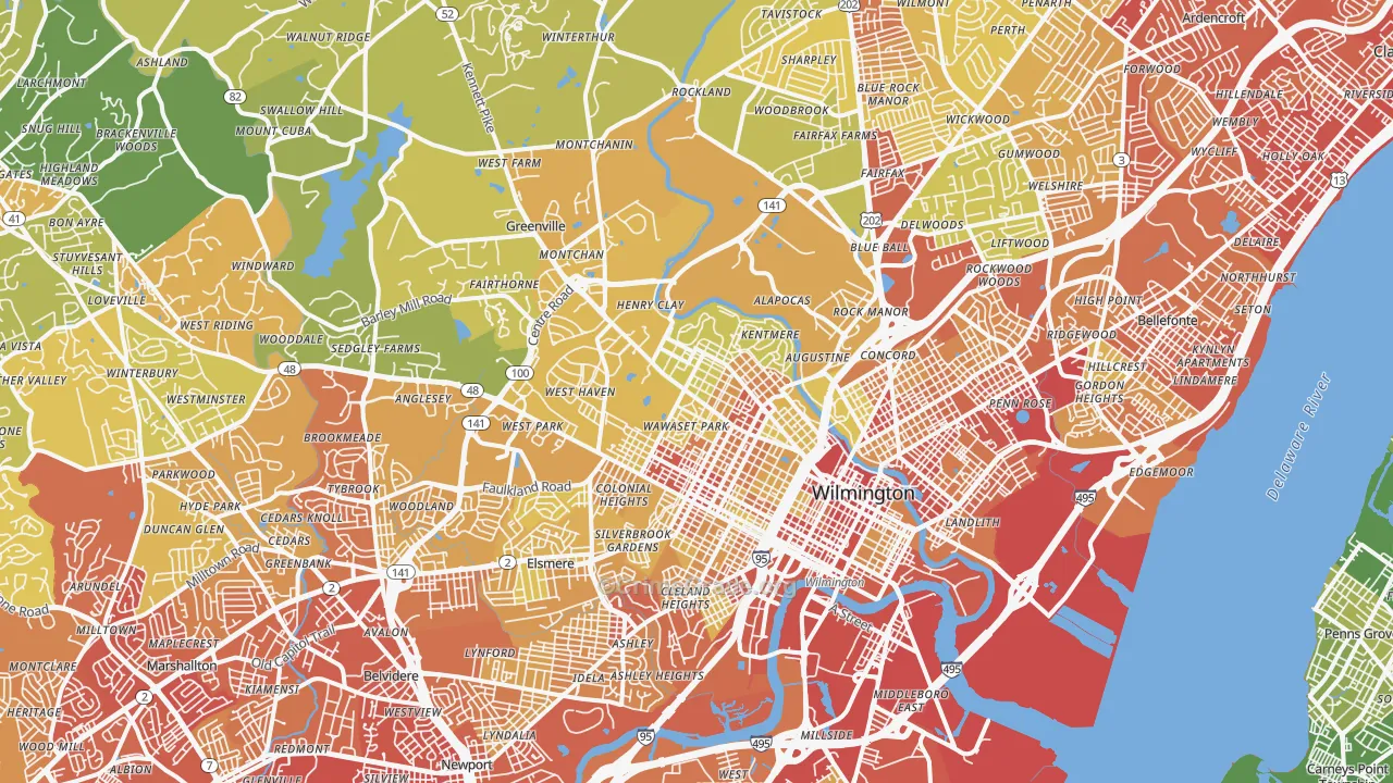 Wilmington, DE Map of Vehicle Theft Rates