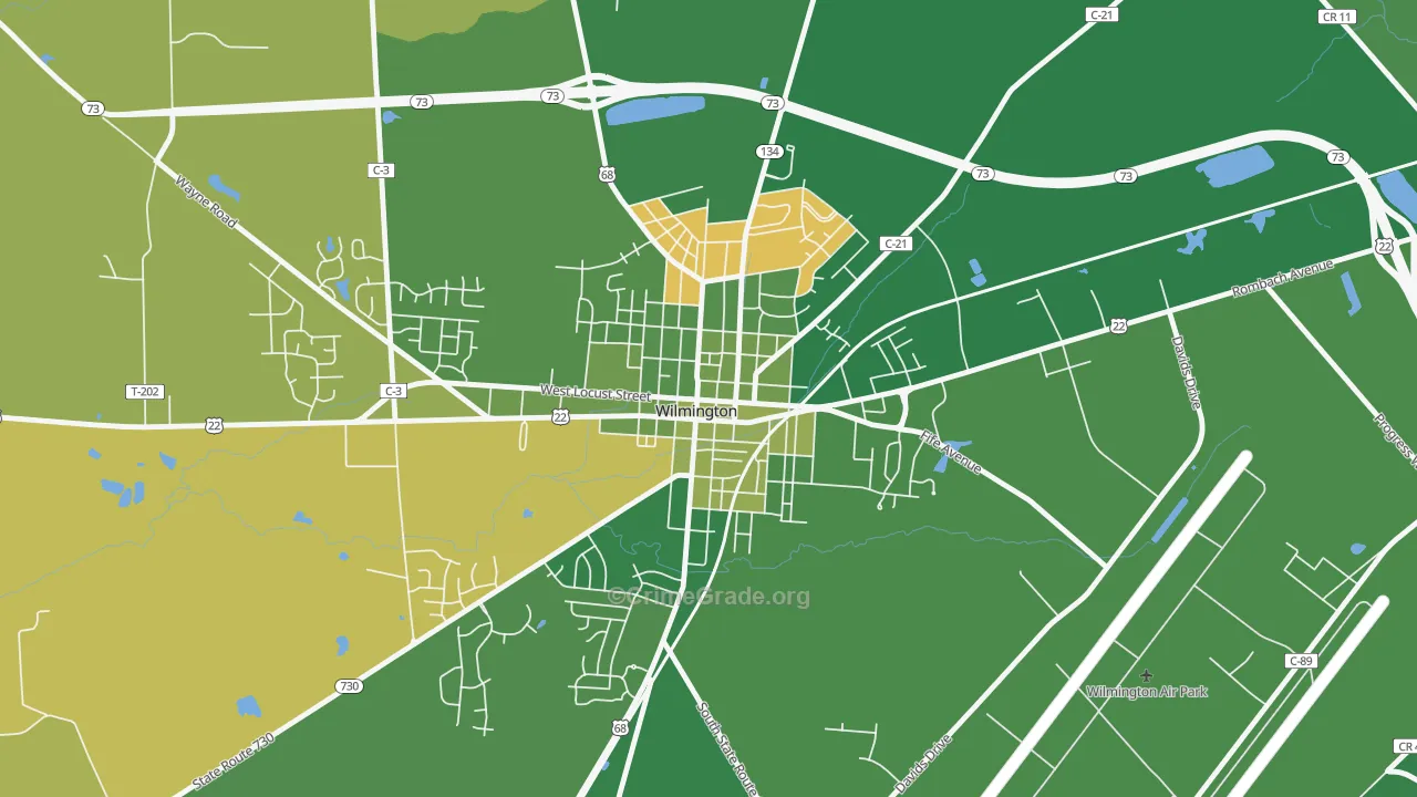 Wilmington Historic District, Wilmington, OH Map of Vehicle Theft Rates