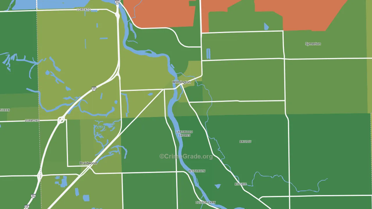 Wilmington, IL Map of Vehicle Theft Rates