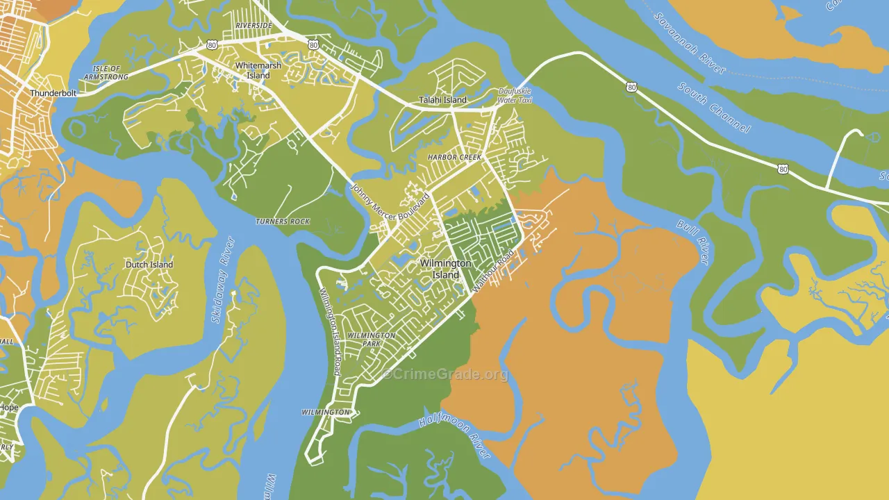 Wilmington Island, GA Map of Vehicle Theft Rates