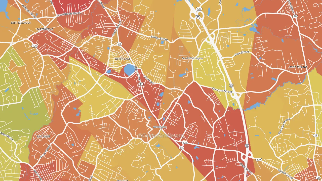 Wilmington, MA Map of Vehicle Theft Rates