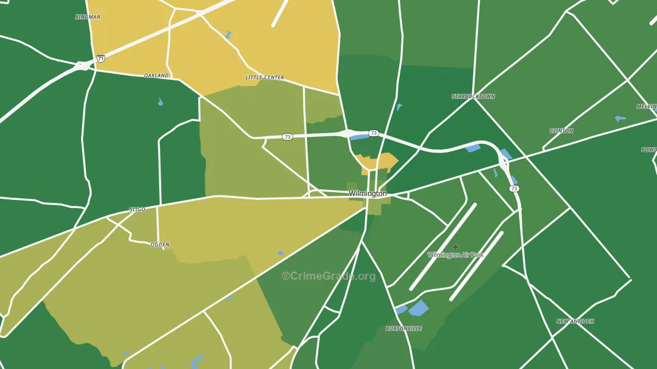 Wilmington, OH Map of Vehicle Theft Rates